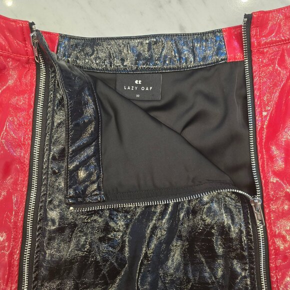 Lazy Oaf Red and Black colorblock panel zipper faux leather mini skirt - Picture 3 of 4